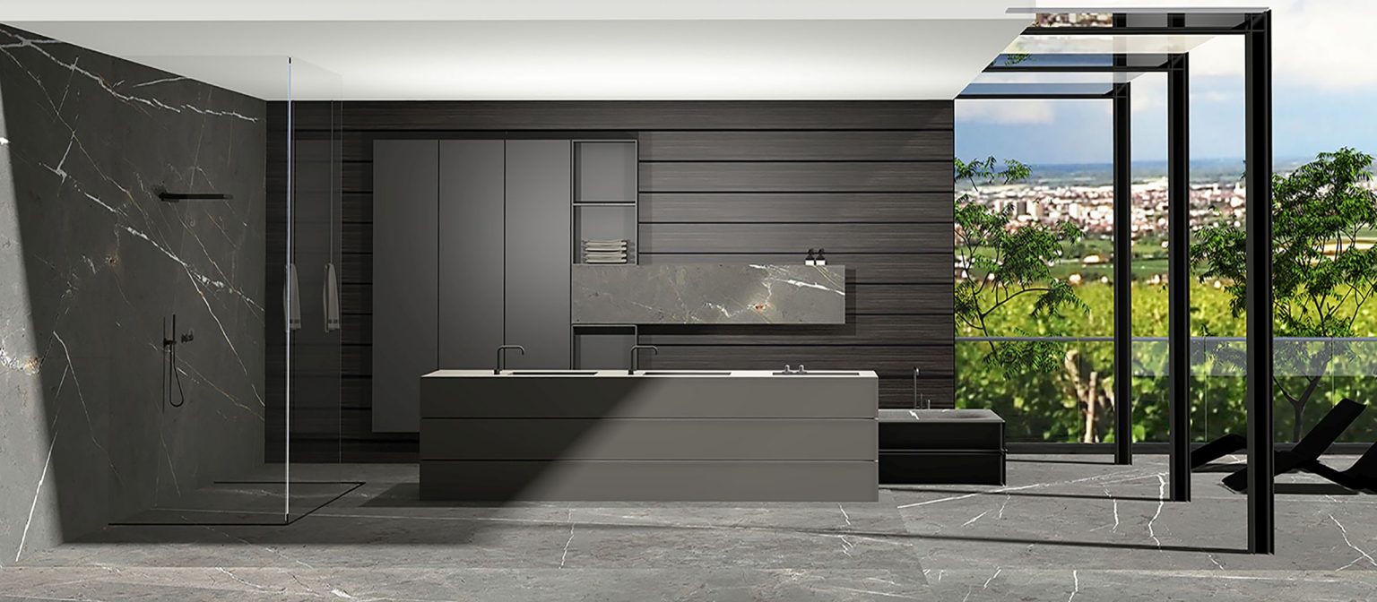 Salle de bains design en marbre gris