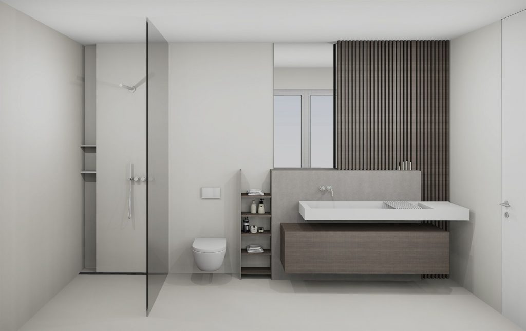 Baignoire en marbre noir et mobilier sur mesure