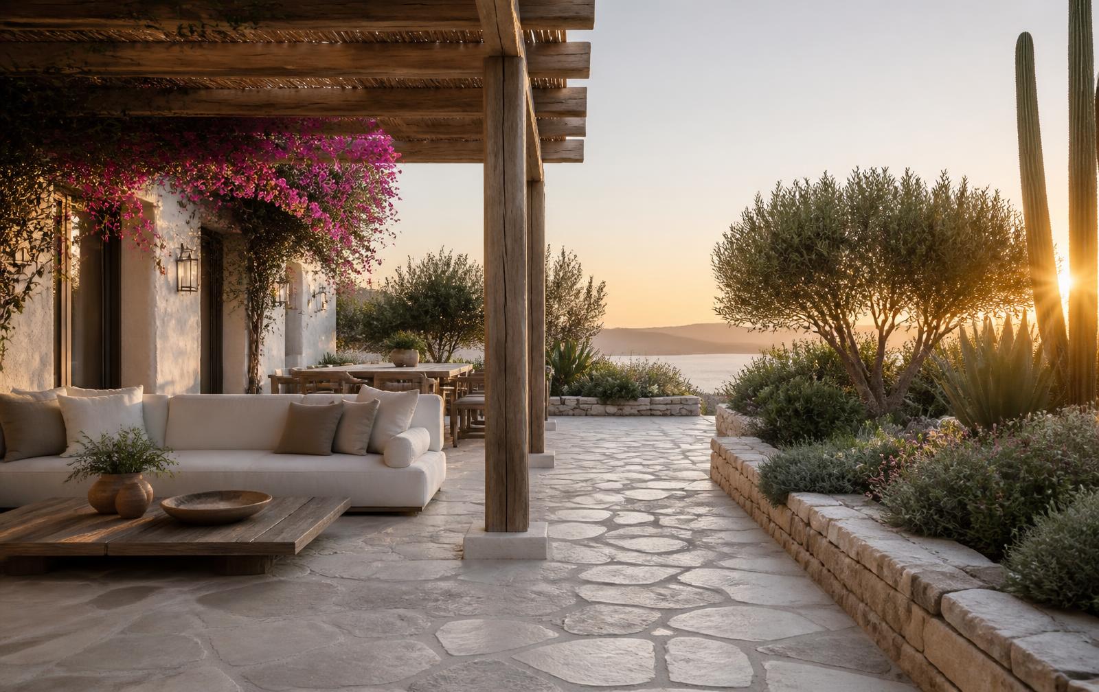 Terrasse et jardin méditerranéen aménagé